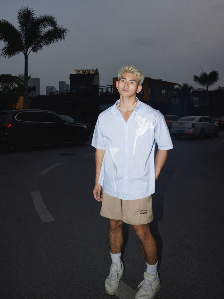 Loose Fit Striped Floral Short Sleeve Shirt