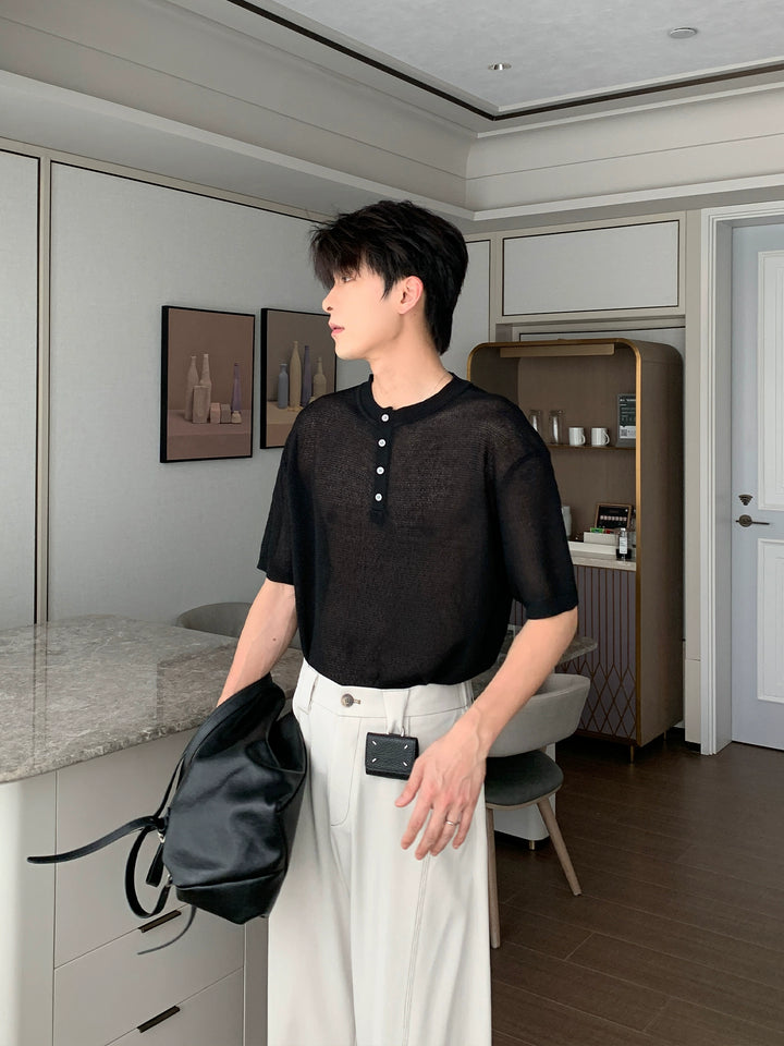 Linen Knit Short Sleeve Pullover