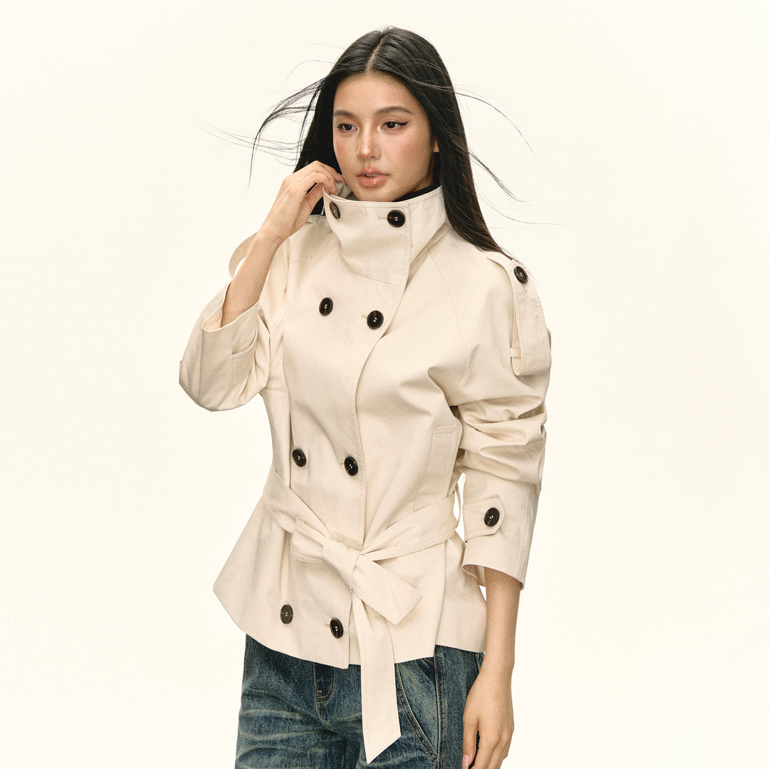 Double-Breasted Belted Short Jacket