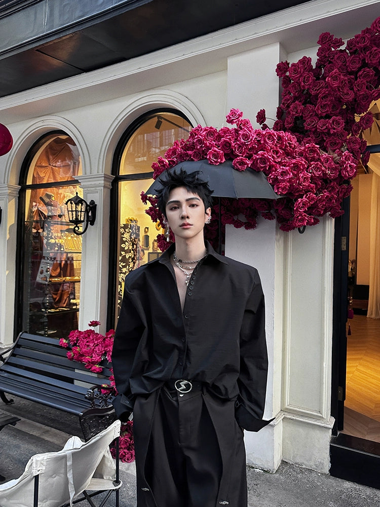 Long Sleeve Loose Fit Lapel Shirt