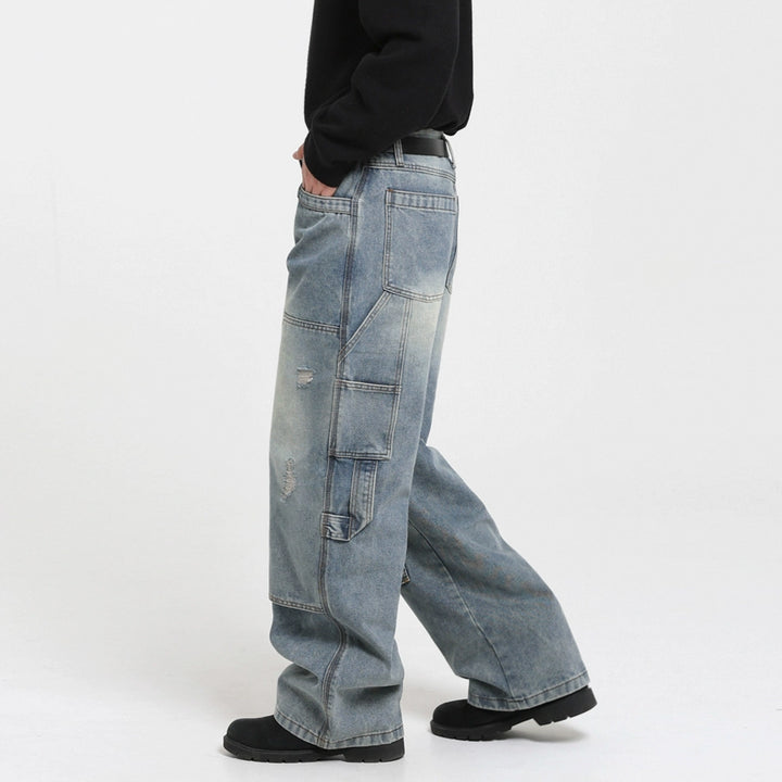 Distressed Wide-Leg Loose Jeans