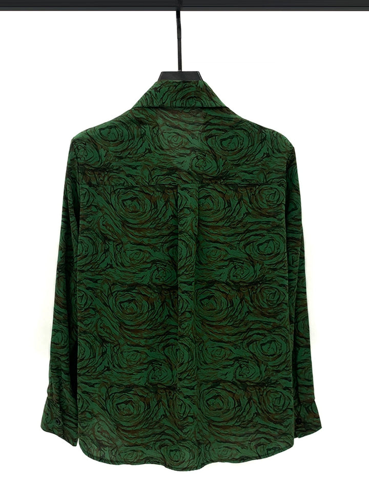 Retro Print Long Sleeve Chiffon Shirt