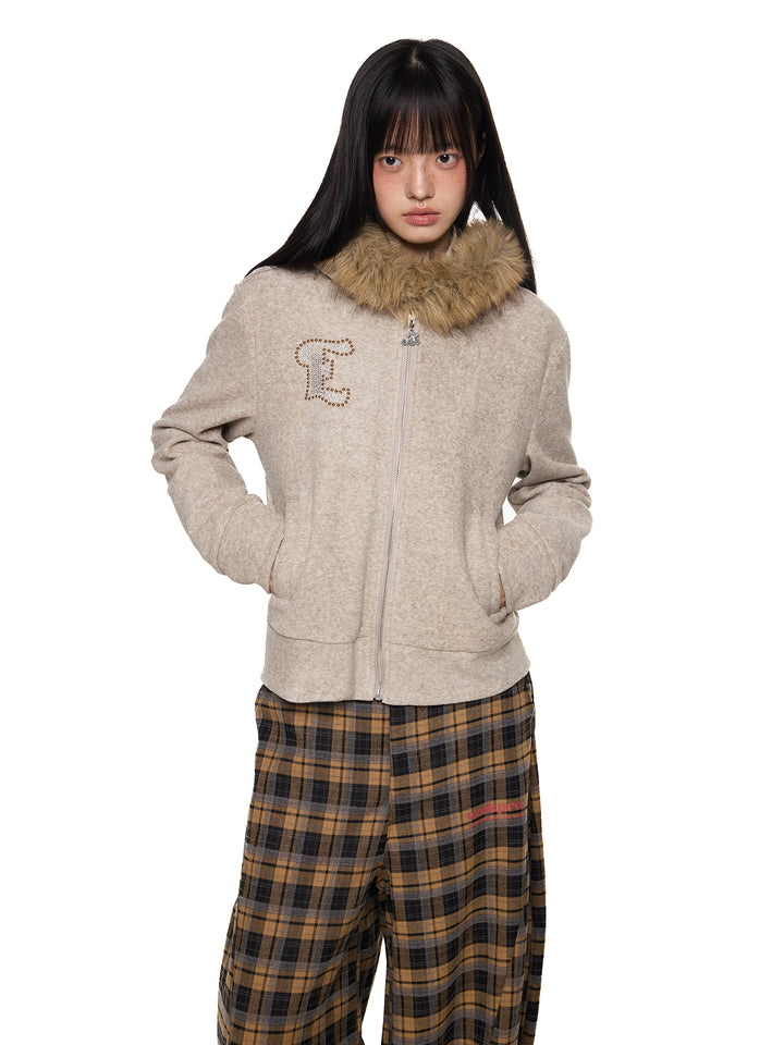 Nepbont kraag met capuchon cardigan trui