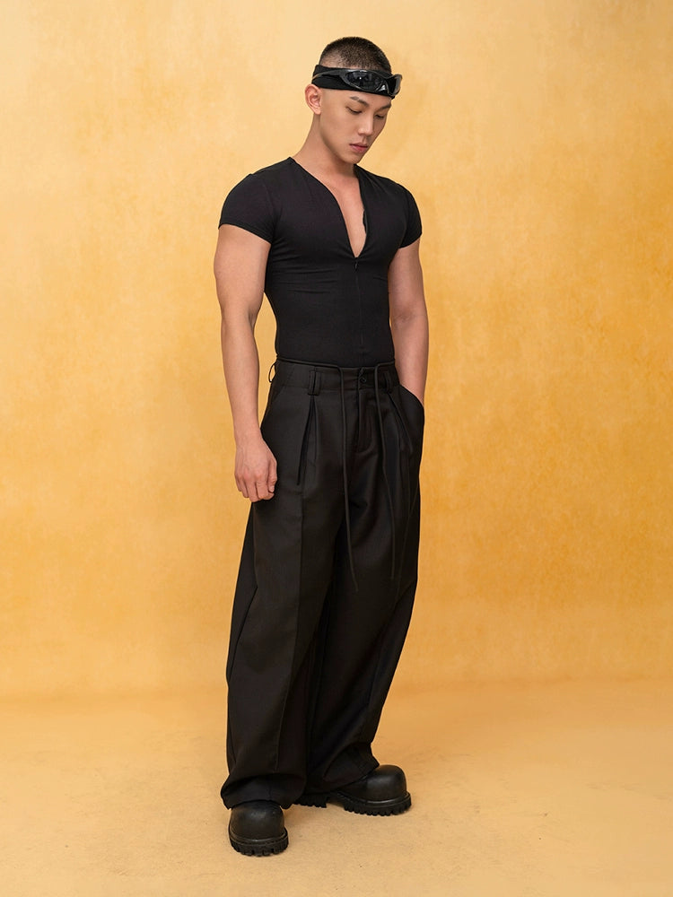 Slim Fit Deep V-Neck Zipper Pullover