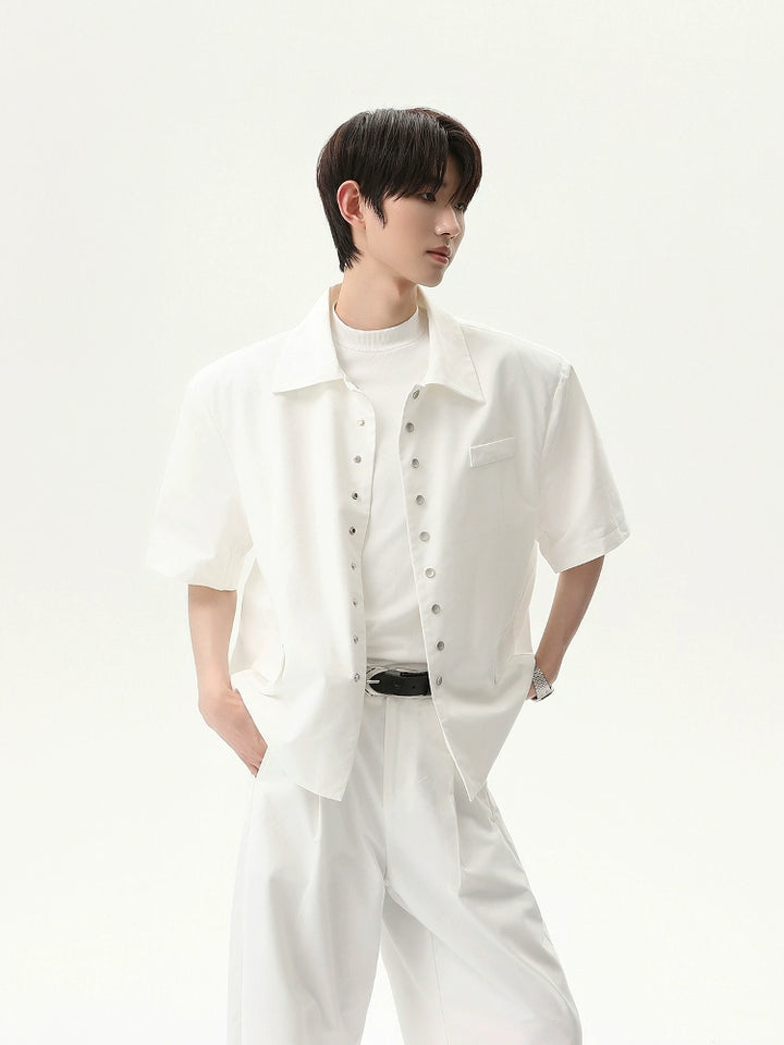 Short Sleeve Shoulder Pad Jacket Suit Pants