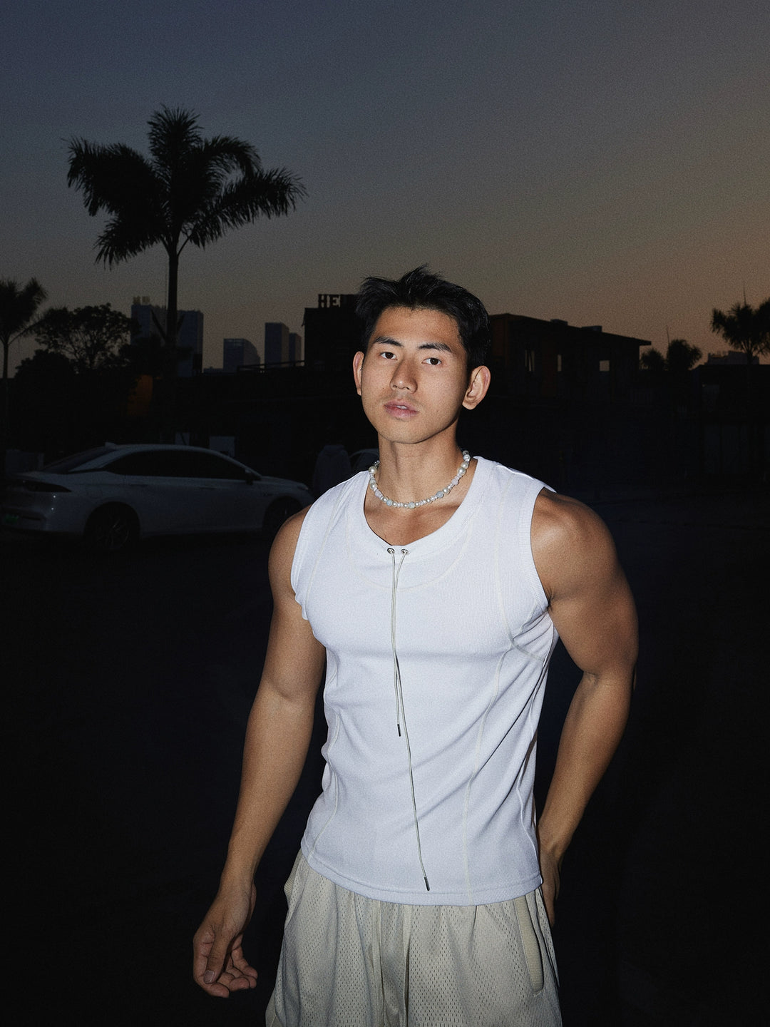 Retro Texture Sleeveless Drawstring Vest