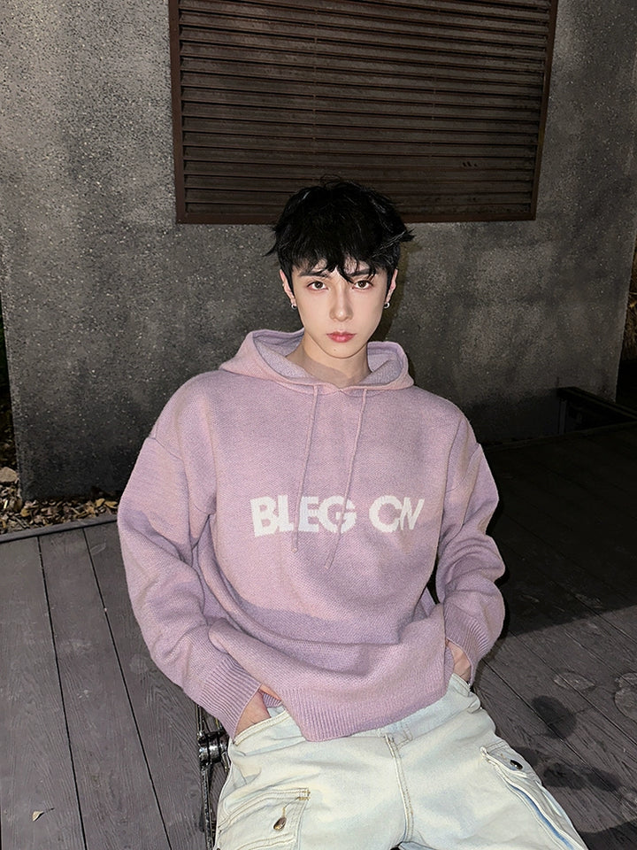 Loose Fit Knit Hooded Pullover Sweater