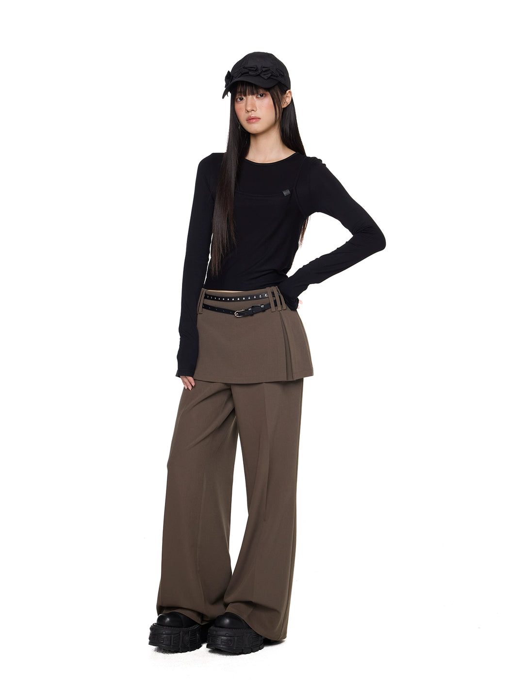 Two-Piece Layered Wide Leg Pants