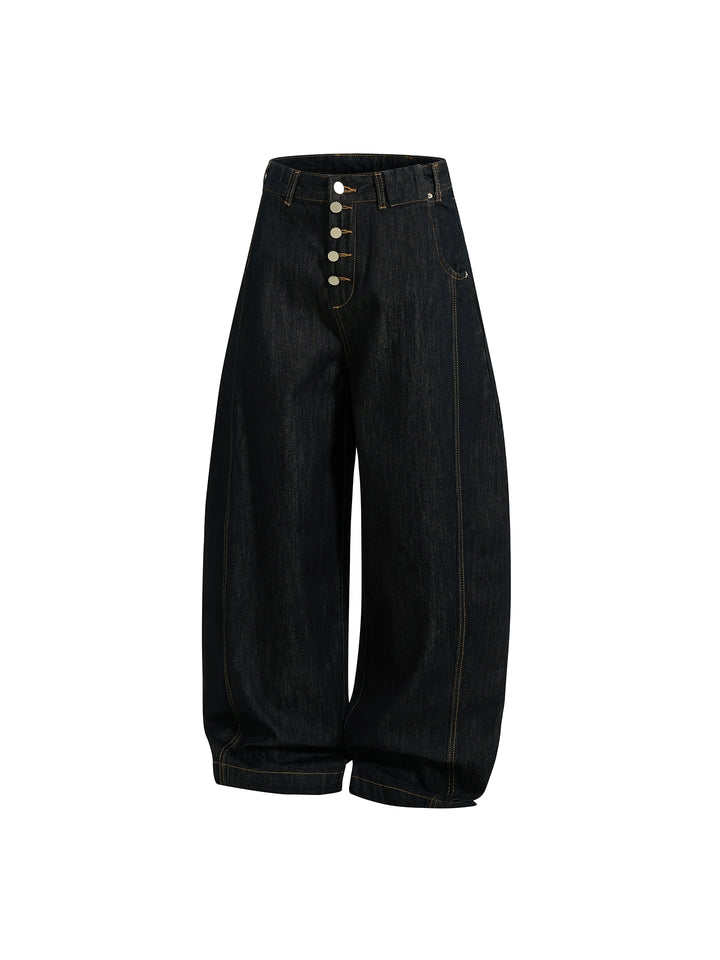 Knappegjennomgang Bred Beina Løse Jeans Bukser