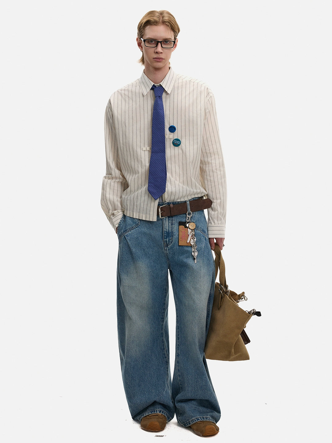 Stribet langærmet løs skjorte