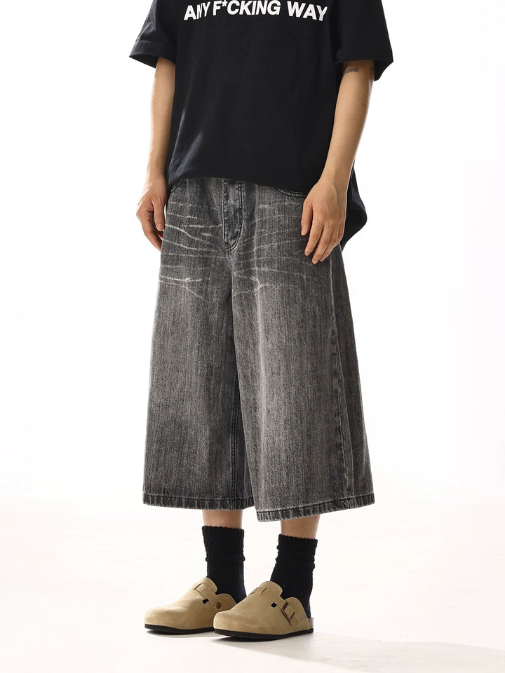 Wide-Leg Cropped Denim Pants