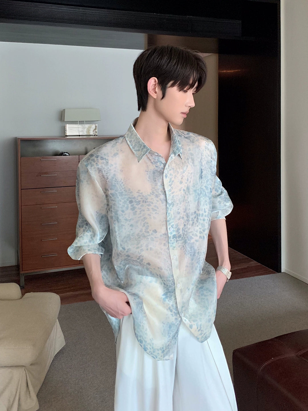 Sheer Leopard Print Long Sleeve Shirt