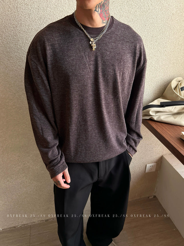 Langärmliges Rundhals-Pullover-Shirt