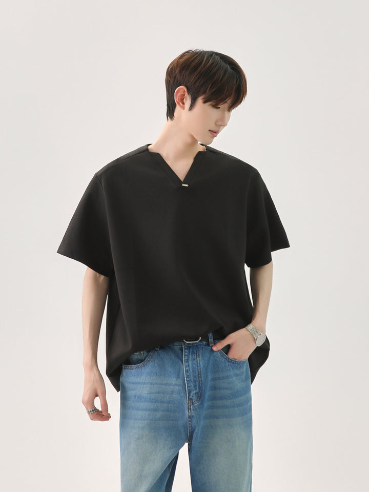 브이넥 메탈 장식 캐주얼 풀오버