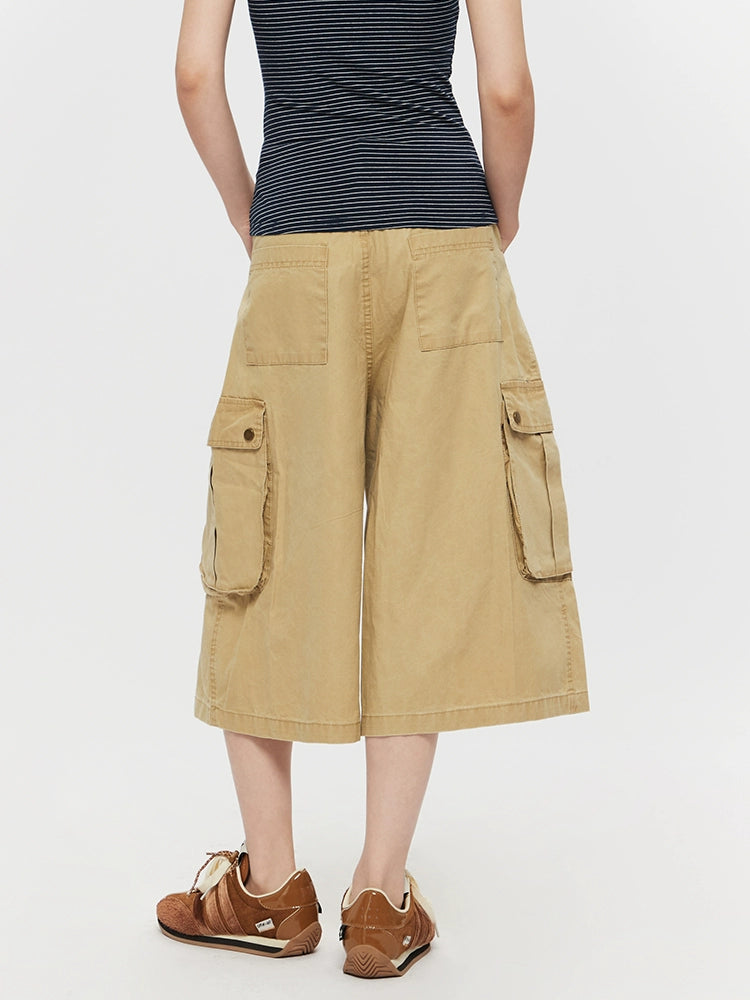 Multi-Pocket Workwear Loose Cropped Pants