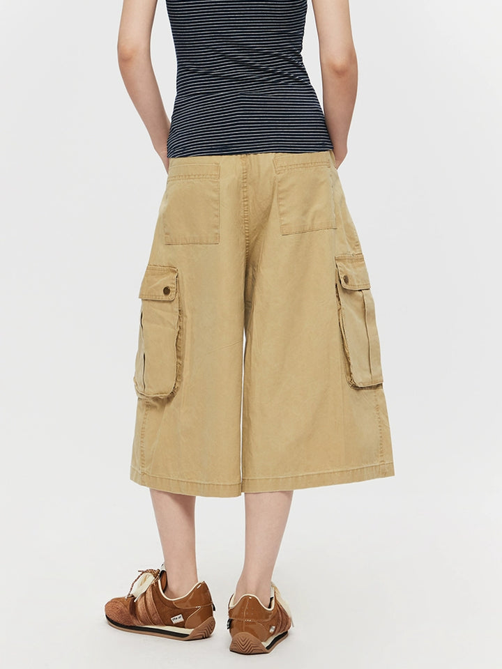 Multi-Pocket Workwear Loose Cropped Pants