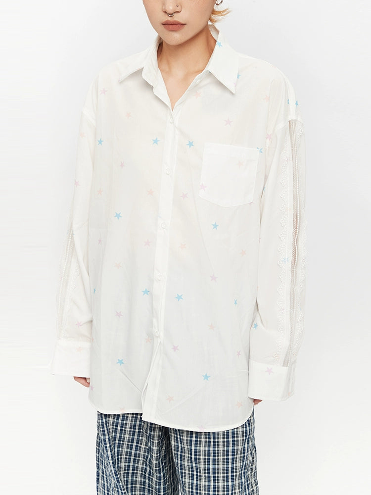 Star Print Loose Long Sleeve Shirt