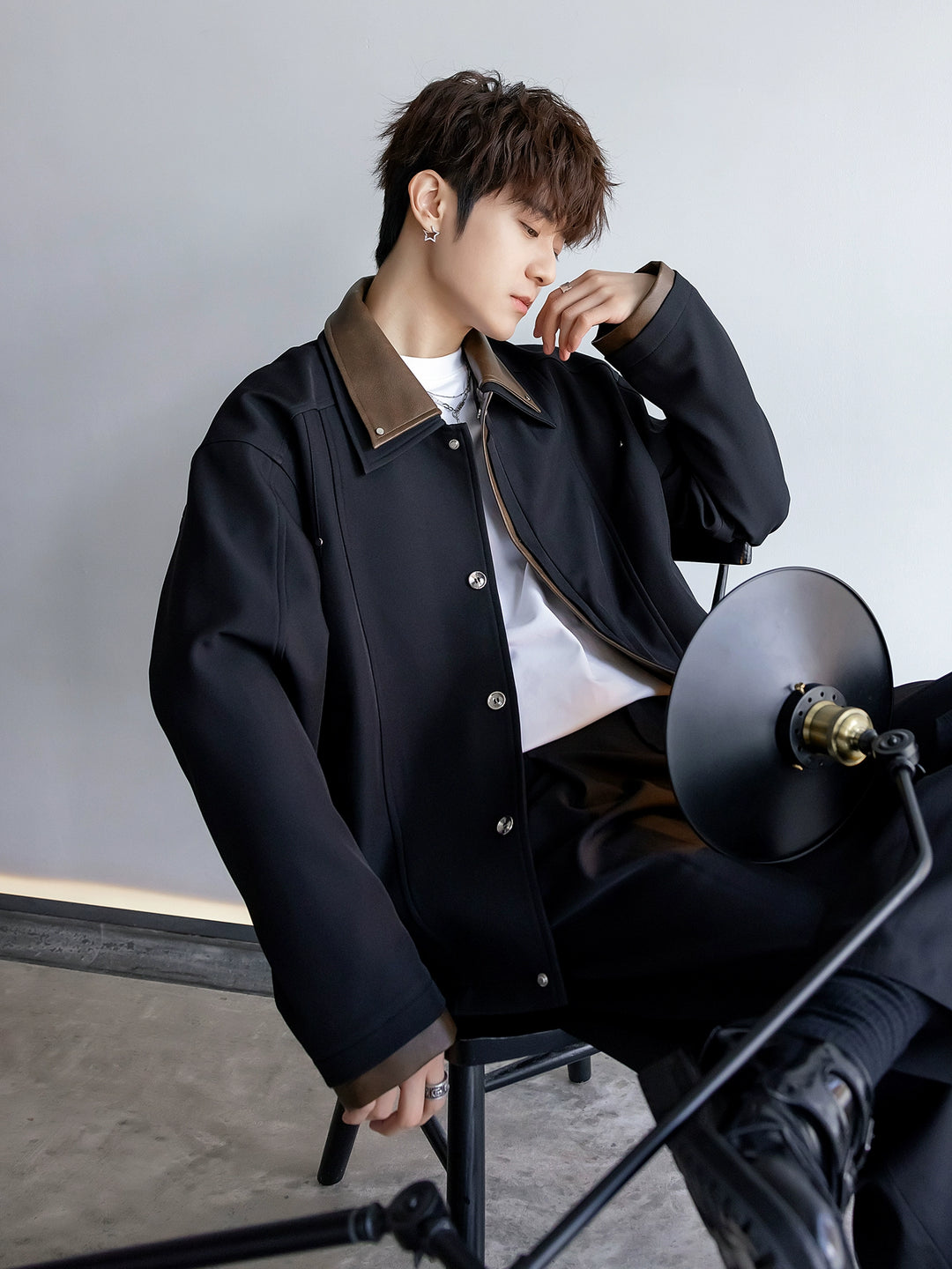 Double Collar Button-Up Jacket