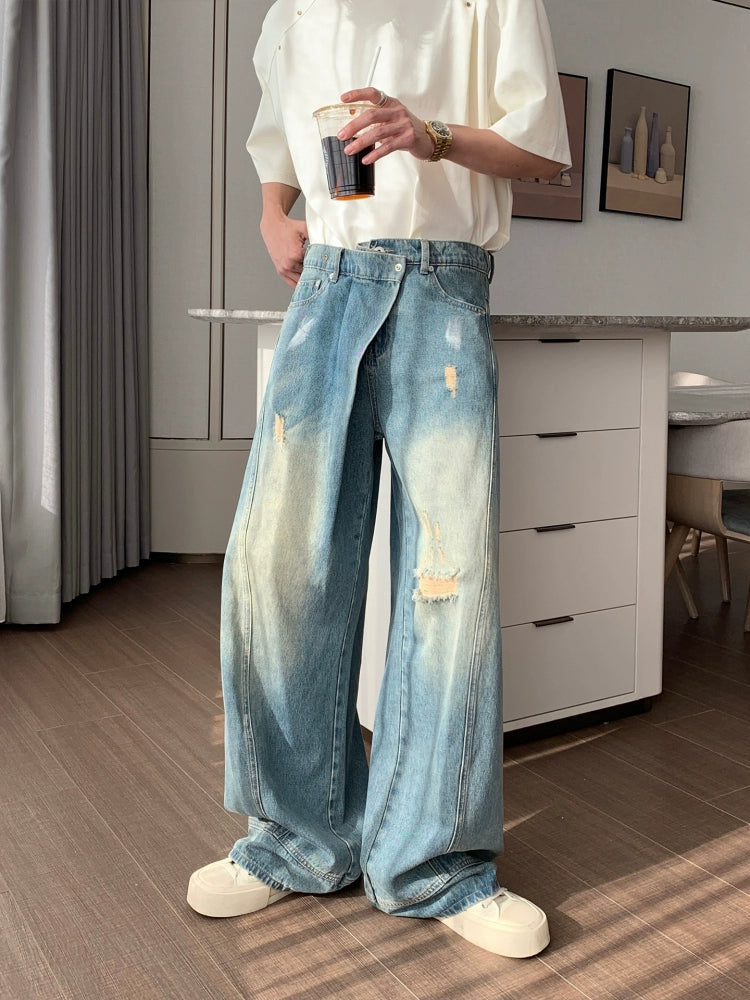 Loose Straight Fit Distressed Jeans
