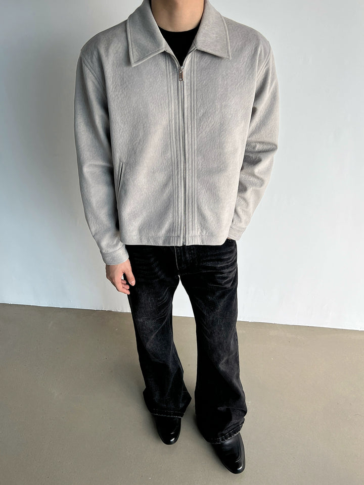 Suede Boxy Lapel Zip Pilot Jacket