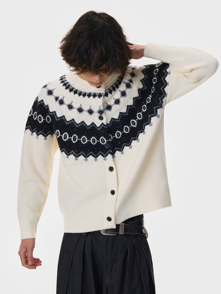 Fair Isle Knit Button Cardigan Sweater