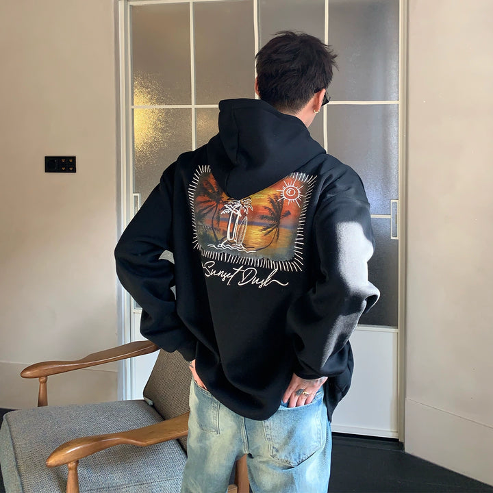 Seaside Sunset Print Hooded Sweatshirt