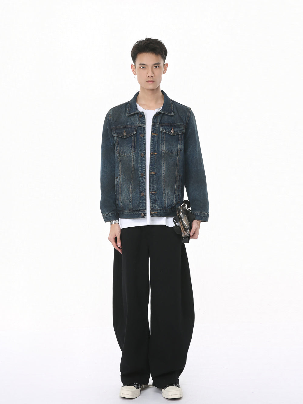 Wide Leg Denim Scimitar Pants