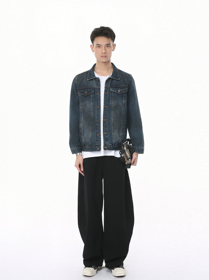 Wide Leg Denim Scimitar Pants