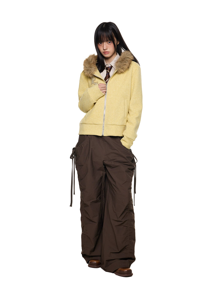 Nepbont kraag met capuchon cardigan trui