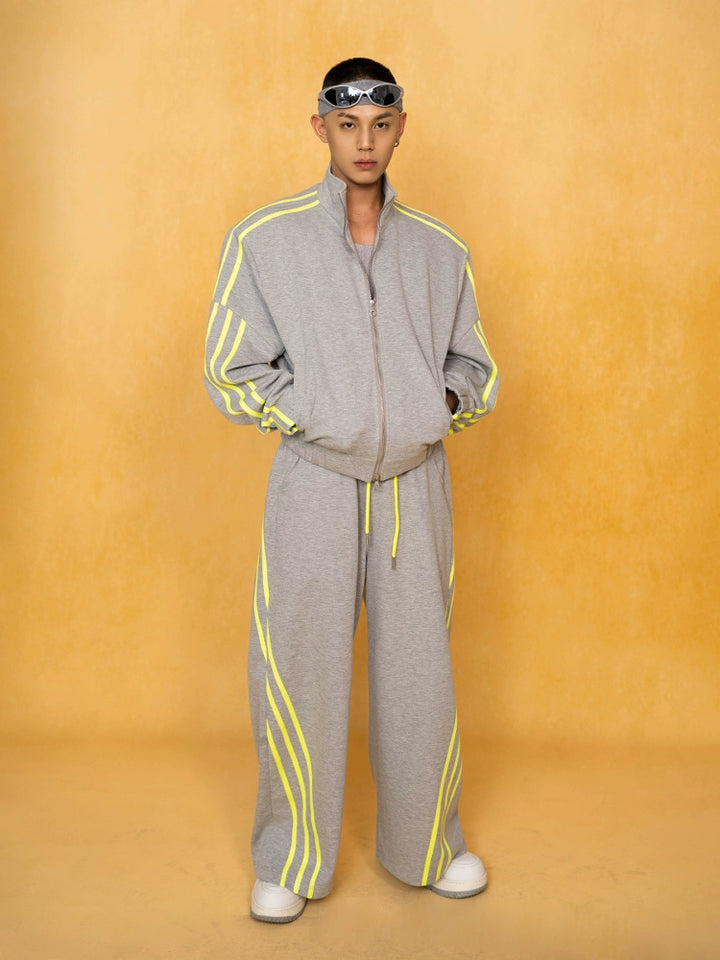 Striped Elastic Waist Wide-Leg Sports Pants