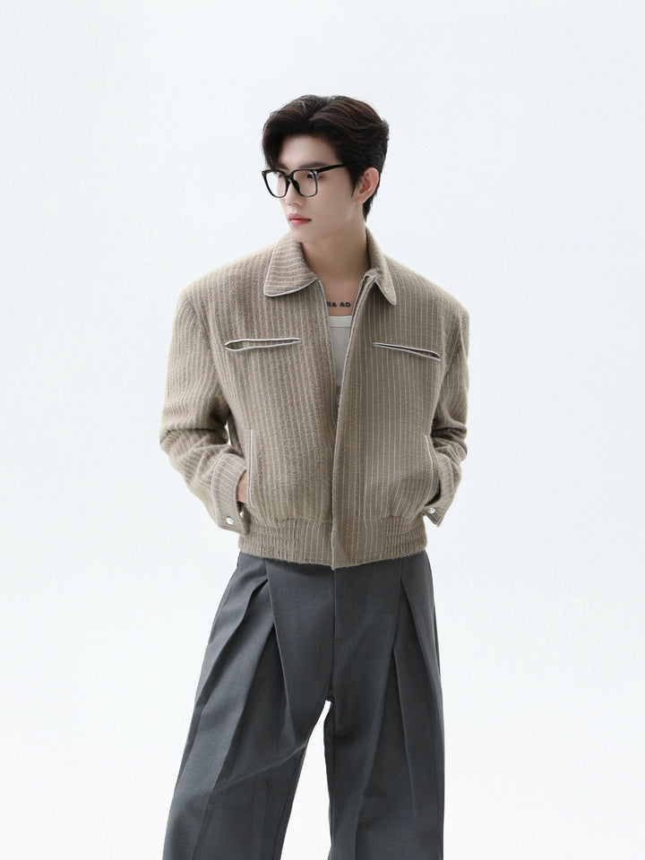 Vertical Striped Lapel Plush Jacket