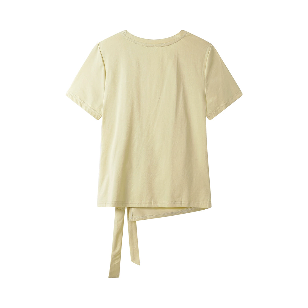Short Sleeve Round Neck Waist Tie Top