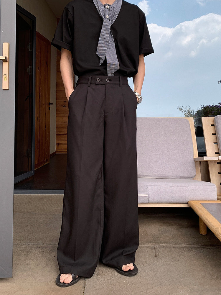 リネンカジュアルドレープストレートパンツ