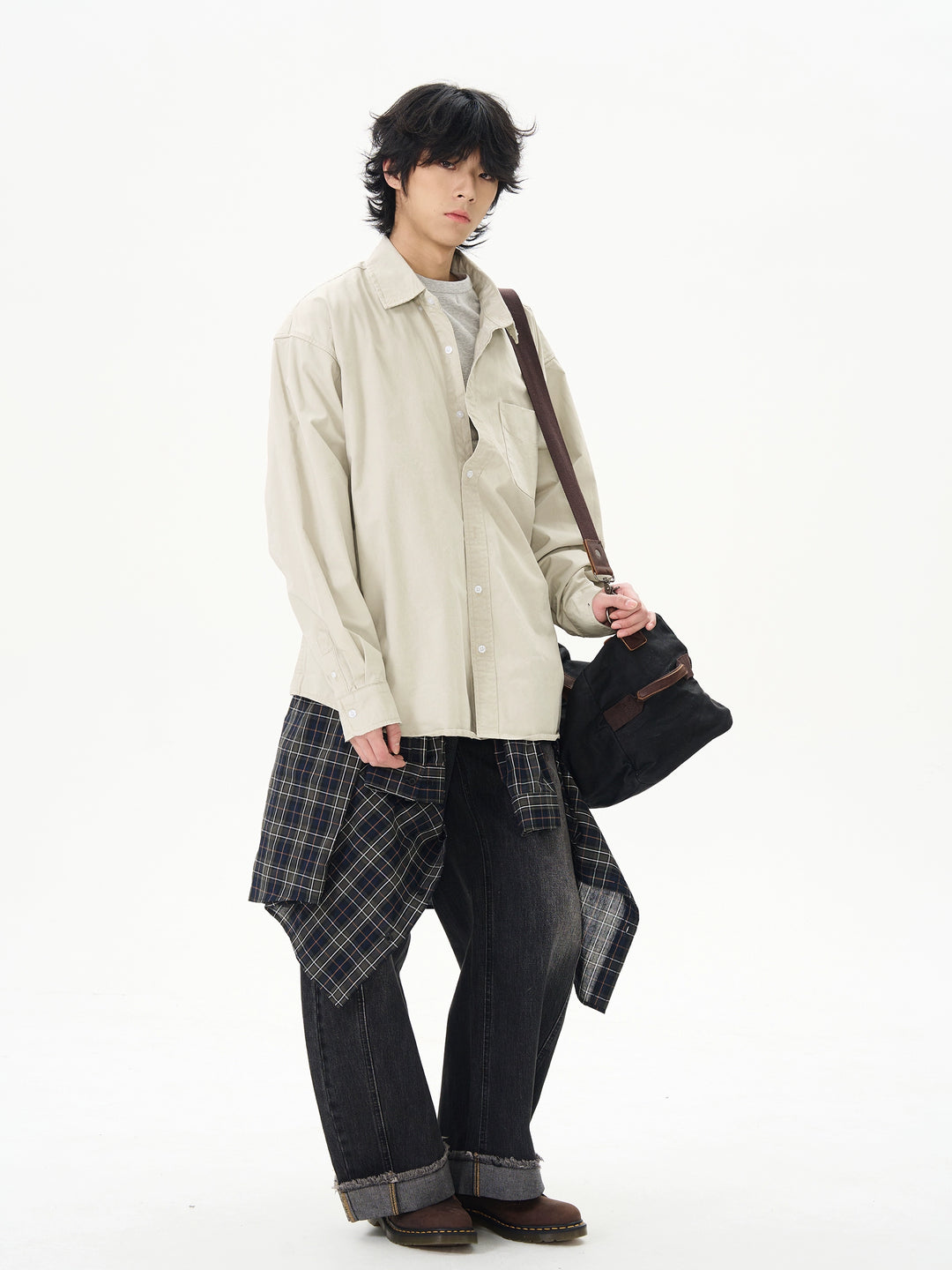 Vintage Vasket Langærmet Arbejds skjorte