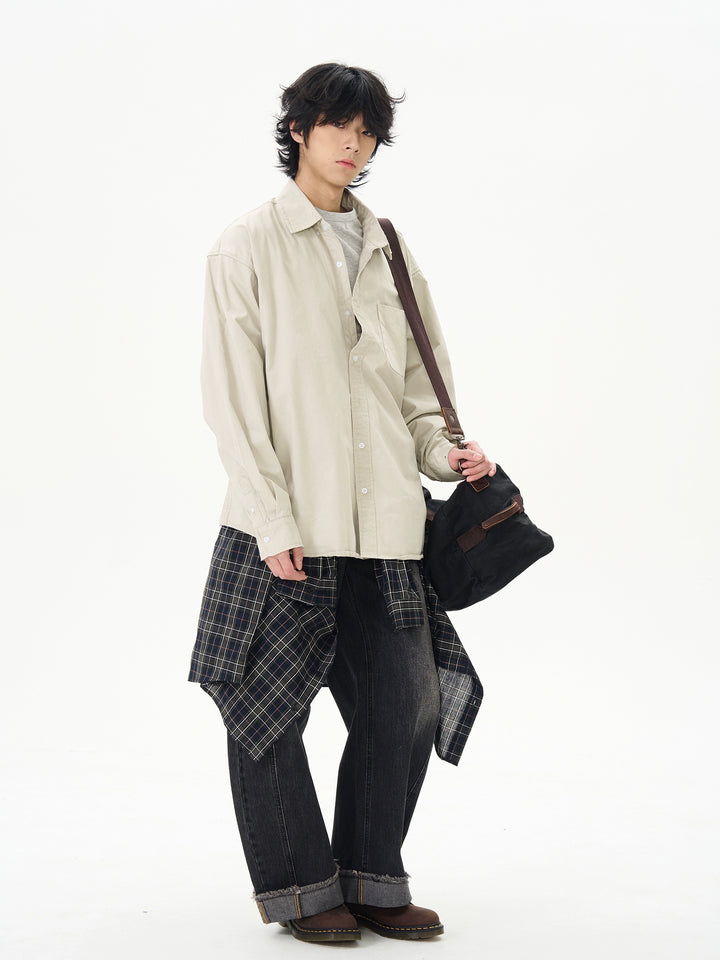 Vintage Vasket Langærmet Arbejds skjorte