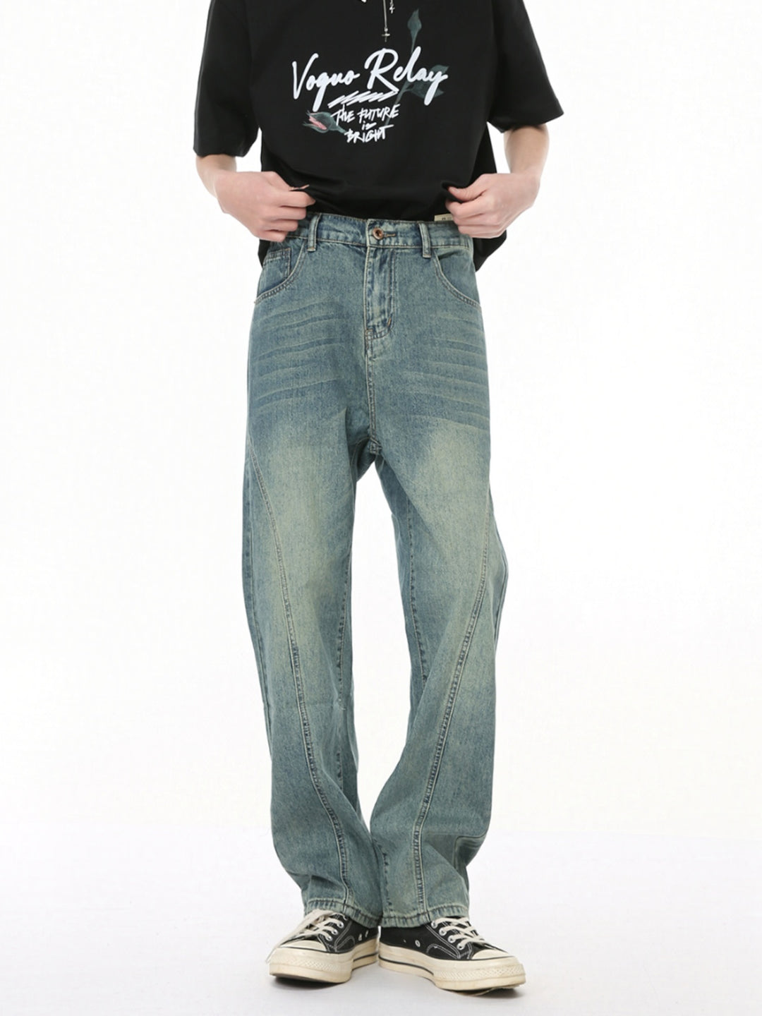 Washed Distressed Straight Pants