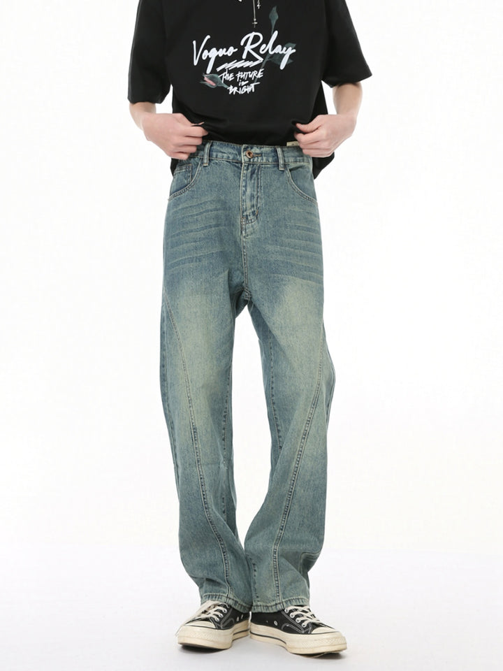 Washed Distressed Straight Pants