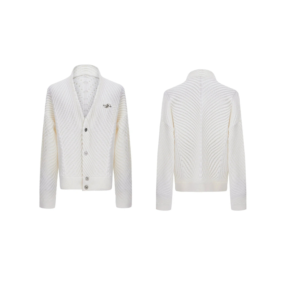 Pleated Knit V-Neck Cardigan
