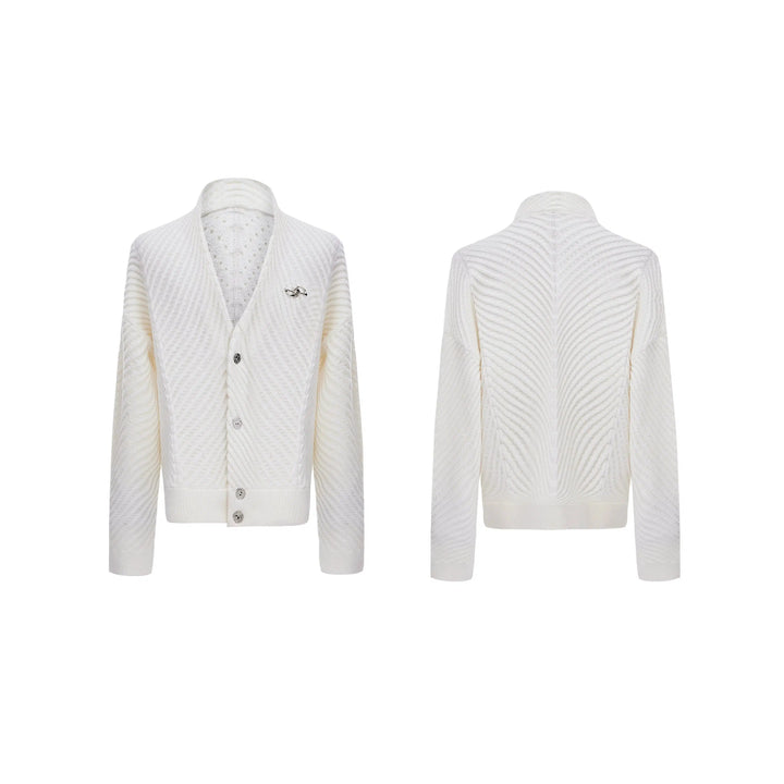 Pleated Knit V-Neck Cardigan