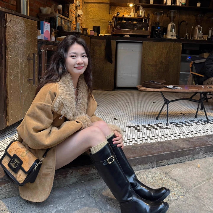 Reversible Fur Lambswool Motorcycle Coat