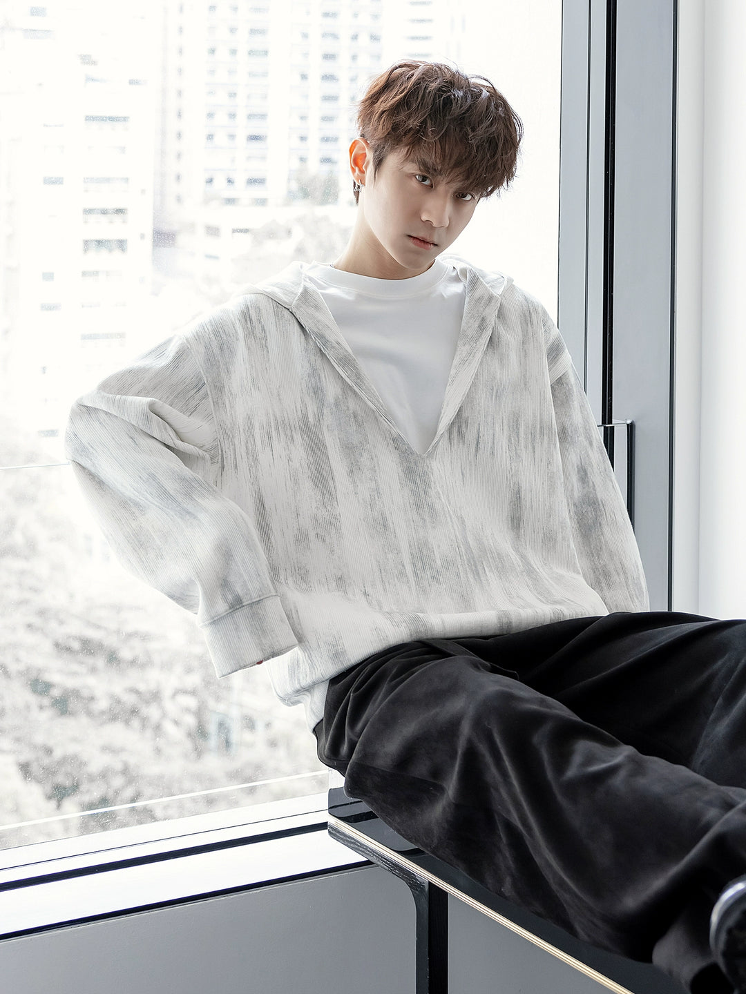 Textured Zip Up Hooded Sweatshirt