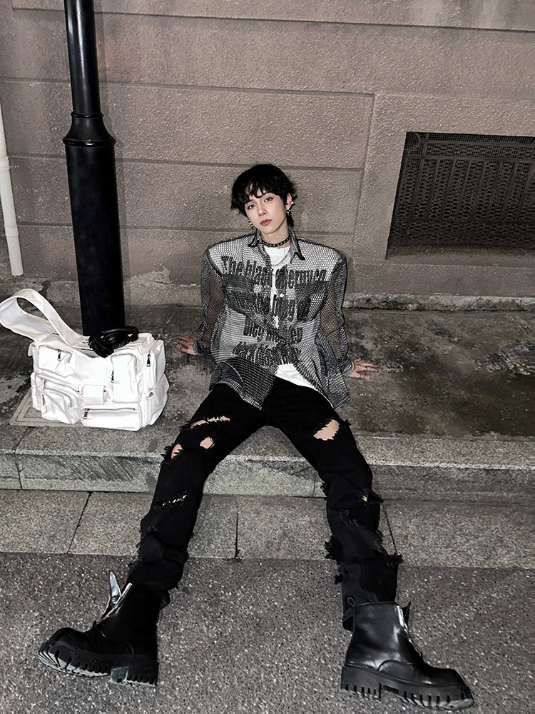 Ripped Straight Fit Distressed Jeans