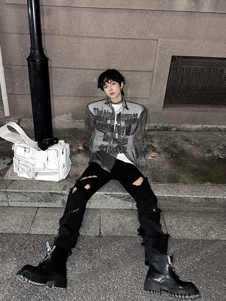 Ripped Straight Fit Distressed Jeans