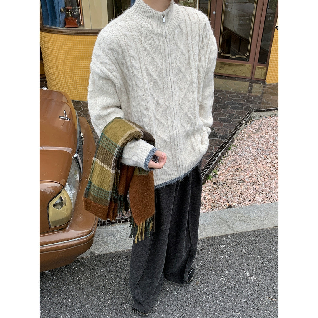 Zip Turtleneck Knit Cardigan Sweater