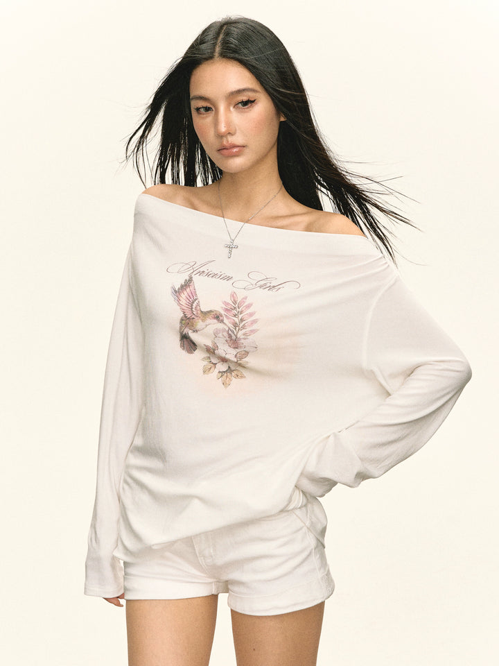 Floral Graphic Off-Shoulder Long Sleeve Top
