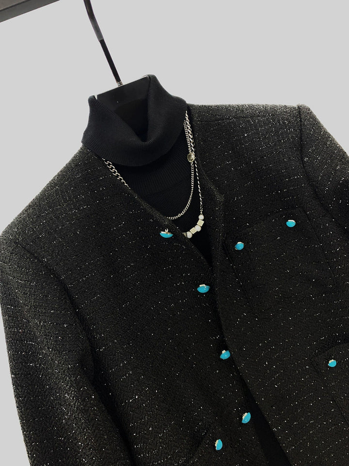 Round Neck Single-Breasted Short Jacket