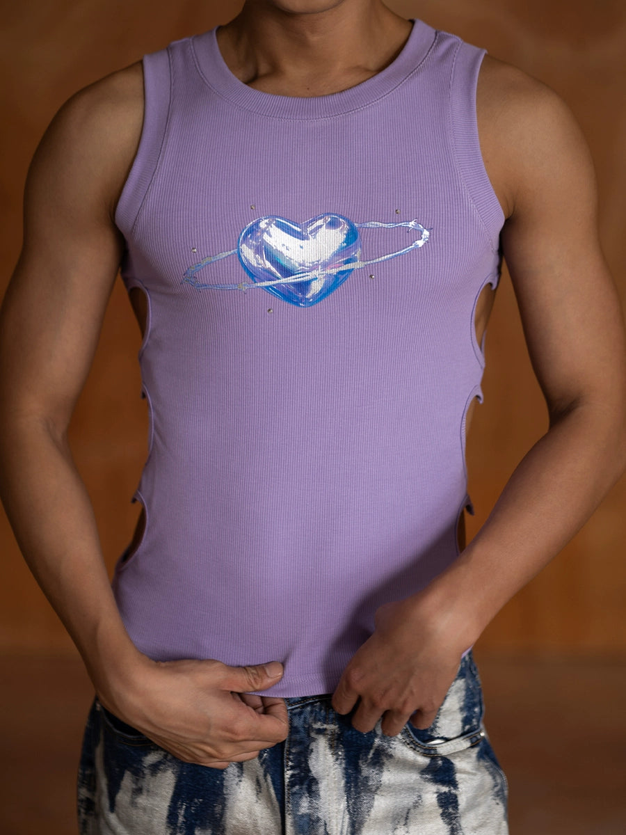 Love Print Slim Fit Vest with Cutouts