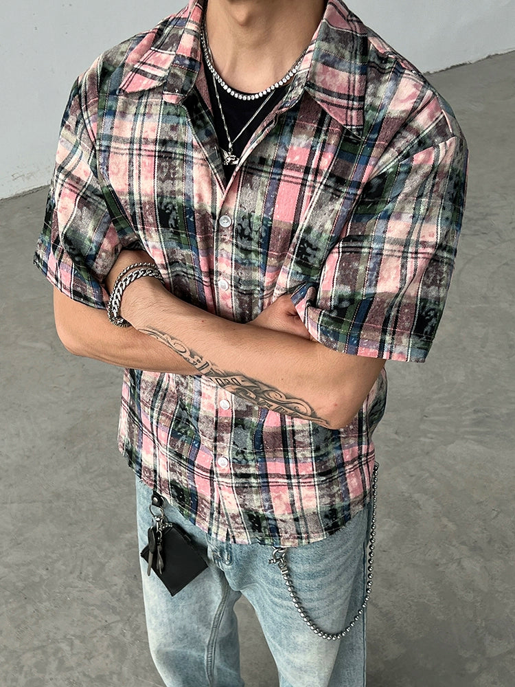 Camicia casual a maniche corte con bottoni a quadri