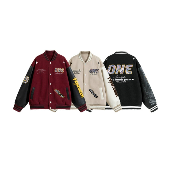 Letter Patch Embroidered Baseball Jacket