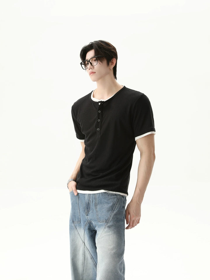 Henry Collar Strikket Pullover T-skjorte Sett